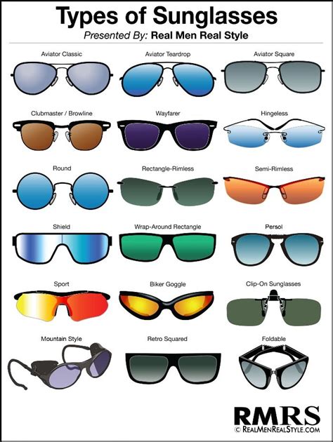 Men's sunglasses: various shapes and colors.